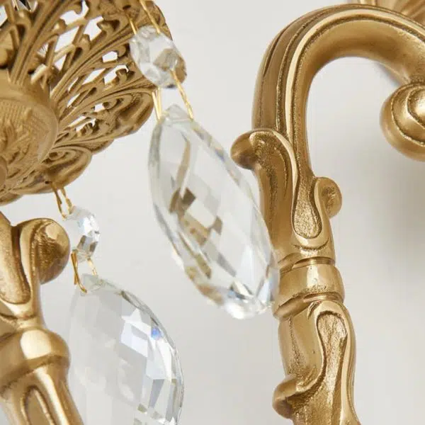 Vintage French Crystal Candelabra Brass 1/2 Light Wall Sconce Lamp - Image 14