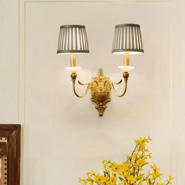 European Luxury Fabric Brass Carved 1/2 Light Wall Sconce Lamp - Image 2