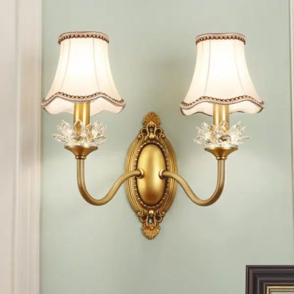 European Luxury Fabric Brass Carved 1/2 Light Wall Sconce Lamp - Image 20