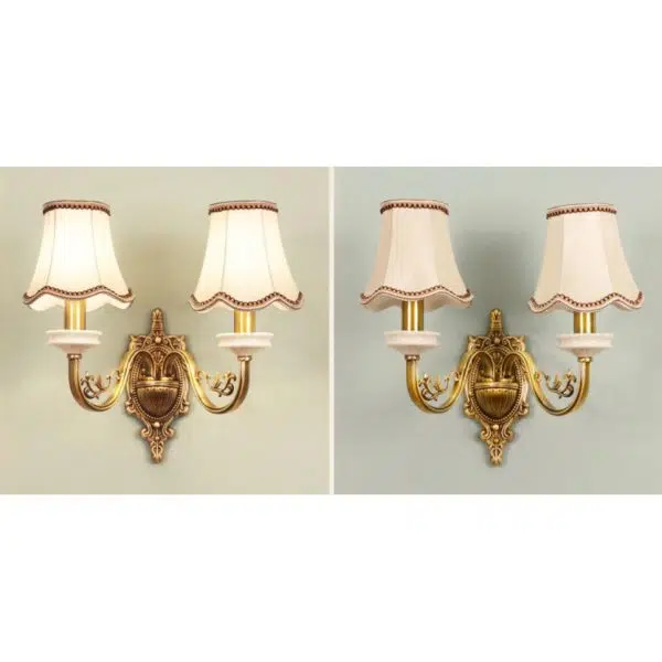 European Luxury Fabric Brass Carved 1/2 Light Wall Sconce Lamp - Image 24