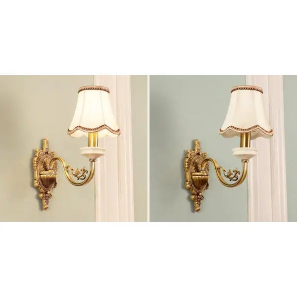 European Luxury Fabric Brass Carved 1/2 Light Wall Sconce Lamp - Image 25