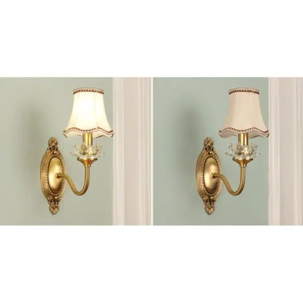 European Luxury Fabric Brass Carved 1/2 Light Wall Sconce Lamp - Image 30