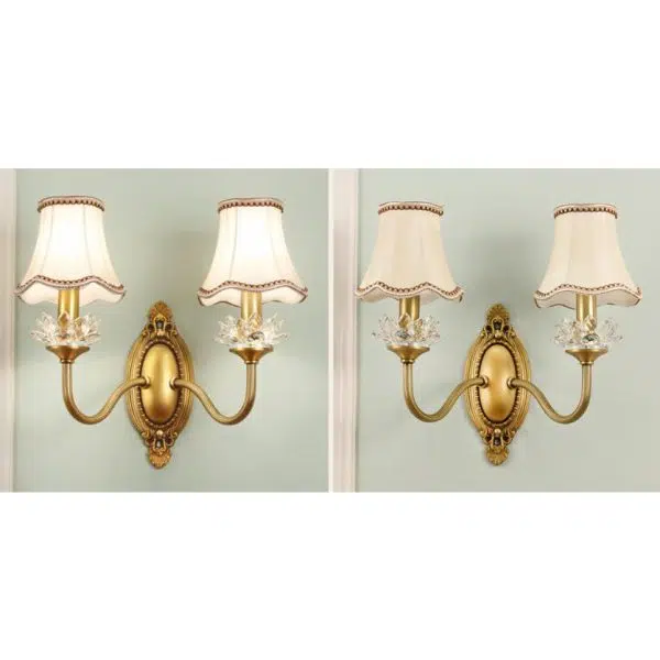 European Luxury Fabric Brass Carved 1/2 Light Wall Sconce Lamp - Image 31