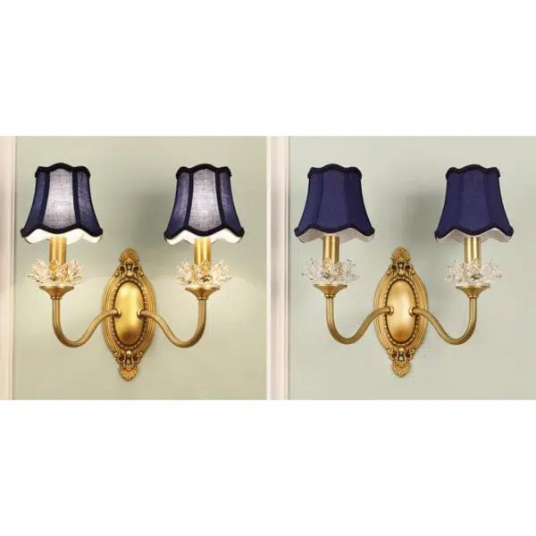 European Luxury Fabric Brass Carved 1/2 Light Wall Sconce Lamp - Image 33