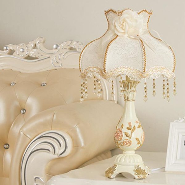European Retro Light Luxury Carving Resin Fabric Alloy 1-Light Table Lamp - Image 20