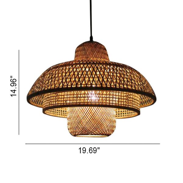 Japanese Vintage Triple Bamboo Weaving 1-Light Pendant Light - Image 9