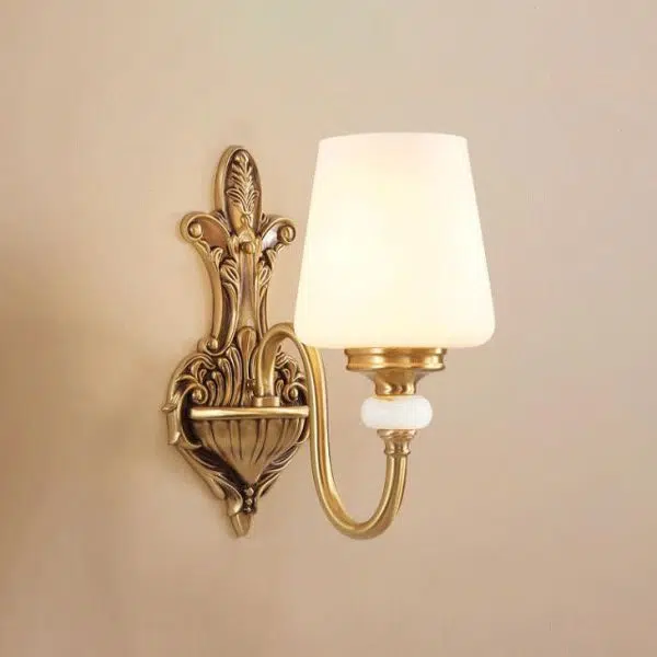 European Luxury Jade Glass Brass Cone Cup Shade 1/2 Light Wall Sconce Lamp - Image 3