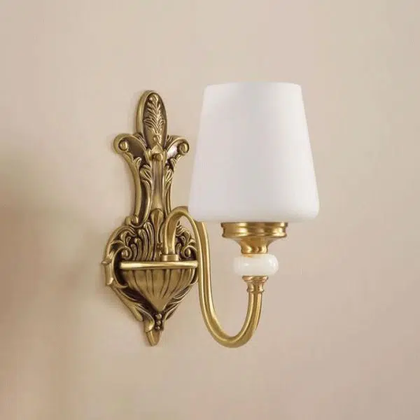European Luxury Jade Glass Brass Cone Cup Shade 1/2 Light Wall Sconce Lamp - Image 5