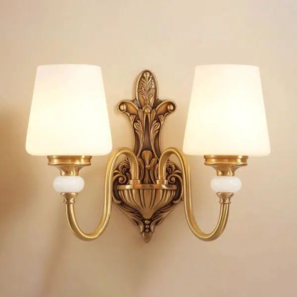 European Luxury Jade Glass Brass Cone Cup Shade 1/2 Light Wall Sconce Lamp - Image 4