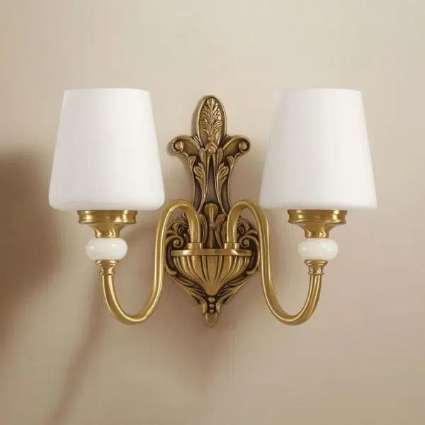 European Luxury Jade Glass Brass Cone Cup Shade 1/2 Light Wall Sconce Lamp - Image 6