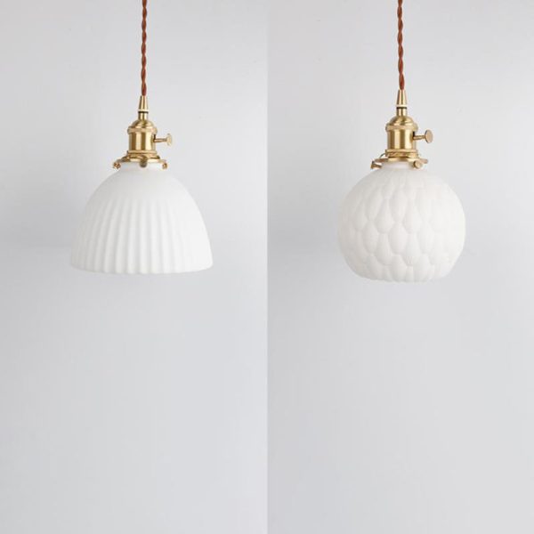 Japanese Minimalist Pure White Ceramic 1-Light Pendant Light - Image 3