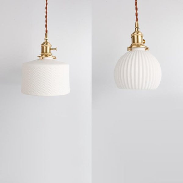 Japanese Minimalist Pure White Ceramic 1-Light Pendant Light - Image 4