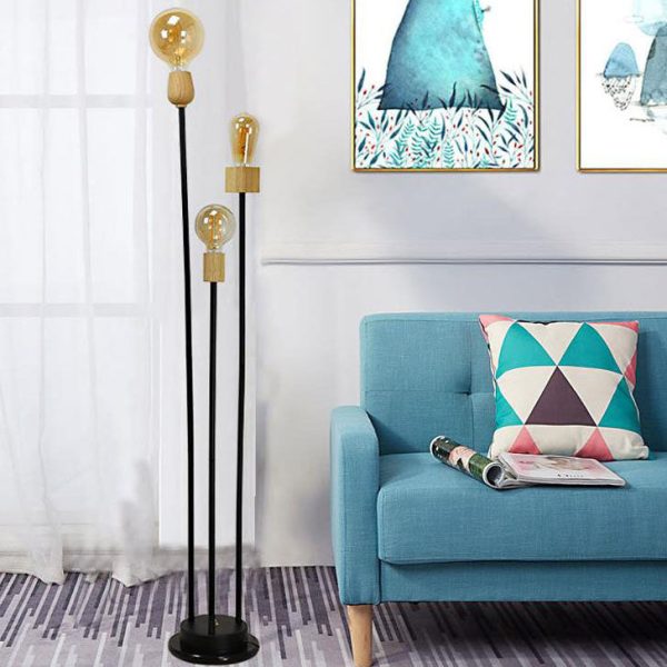 Industrial Retro Iron Black-Finished Frame Glass Ball 3-Light Standing Floor Lamp - Image 11