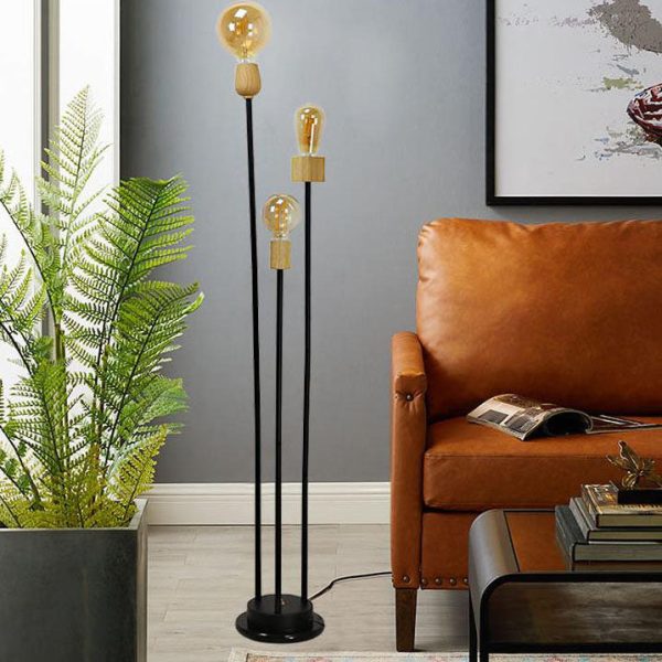 Industrial Retro Iron Black-Finished Frame Glass Ball 3-Light Standing Floor Lamp - Image 12