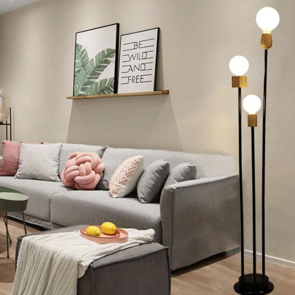 Industrial Retro Iron Black-Finished Frame Glass Ball 3-Light Standing Floor Lamp - Image 3