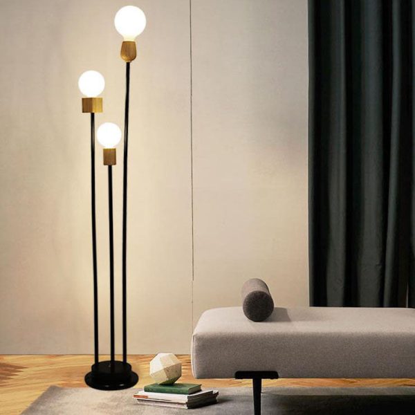 Industrial Retro Iron Black-Finished Frame Glass Ball 3-Light Standing Floor Lamp - Image 5