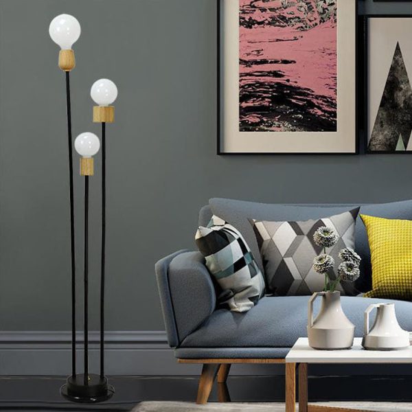 Industrial Retro Iron Black-Finished Frame Glass Ball 3-Light Standing Floor Lamp - Image 8