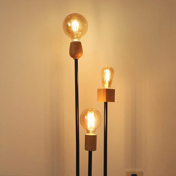 Industrial Retro Iron Black-Finished Frame Glass Ball 3-Light Standing Floor Lamp - Image 2