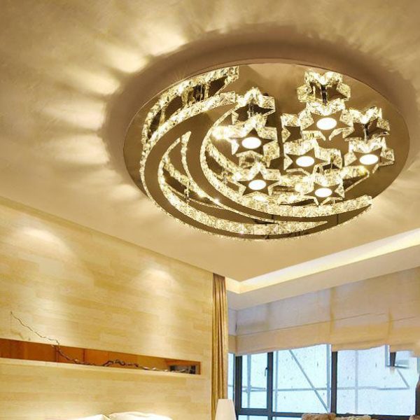Modern Romantic Stainless Steel Crystal Star Moon LED Flush Mount Ceiling Light - Image 19