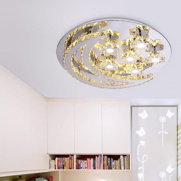 Modern Romantic Stainless Steel Crystal Star Moon LED Flush Mount Ceiling Light - Image 23
