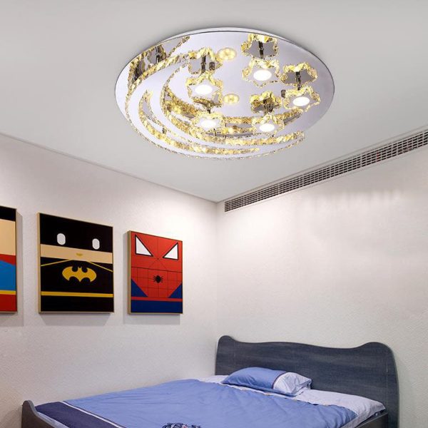 Modern Romantic Stainless Steel Crystal Star Moon LED Flush Mount Ceiling Light - Image 24