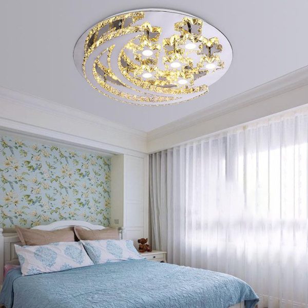 Modern Romantic Stainless Steel Crystal Star Moon LED Flush Mount Ceiling Light - Image 25