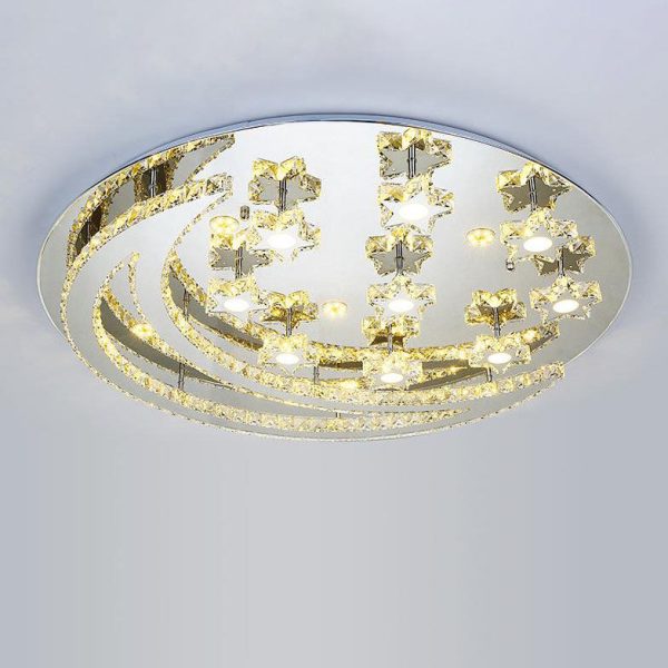 Modern Romantic Stainless Steel Crystal Star Moon LED Flush Mount Ceiling Light - Image 12