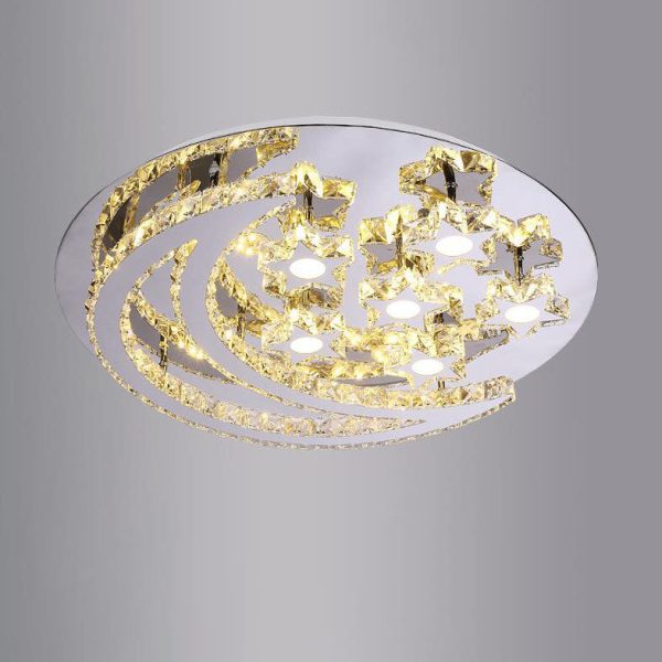 Modern Romantic Stainless Steel Crystal Star Moon LED Flush Mount Ceiling Light - Image 13
