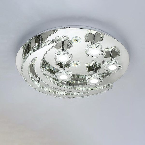 Modern Romantic Stainless Steel Crystal Star Moon LED Flush Mount Ceiling Light - Image 14