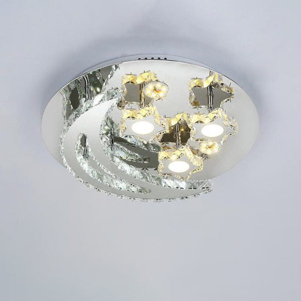 Modern Romantic Stainless Steel Crystal Star Moon LED Flush Mount Ceiling Light - Image 15