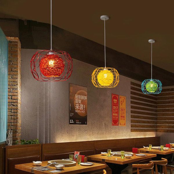 Nordic Creative Weaving Hemp Ball Iron Drum 1-Light Pendant Light - Image 4