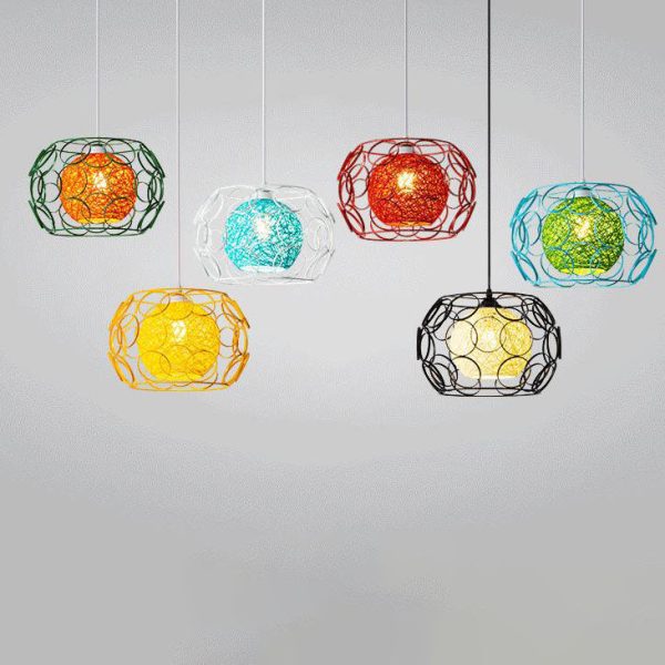 Nordic Creative Weaving Hemp Ball Iron Drum 1-Light Pendant Light - Image 5