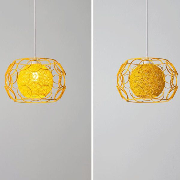 Nordic Creative Weaving Hemp Ball Iron Drum 1-Light Pendant Light - Image 24