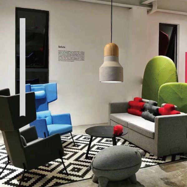 Contemporary Industrial Round Cone Triangle Cement Rubber Wood 1-Light Pendant Light For Living Room - Image 13