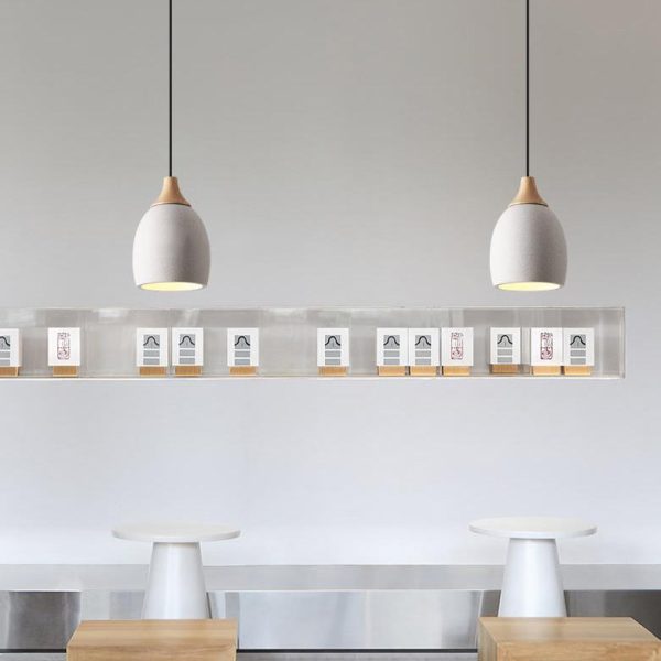 Traditional Japanese Cement Solid Wood Circle 1-Light Pendant Light For Dining Room - Image 3