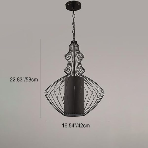 Contemporary Industrial Cage Iron Fabric 1-Light Pendant Light For Living Room - Image 7