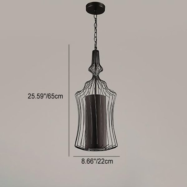 Contemporary Industrial Cage Iron Fabric 1-Light Pendant Light For Living Room - Image 5
