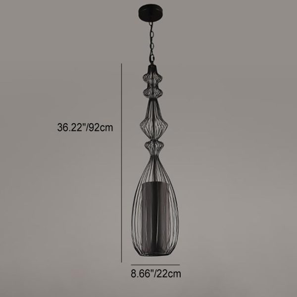 Contemporary Industrial Cage Iron Fabric 1-Light Pendant Light For Living Room - Image 4