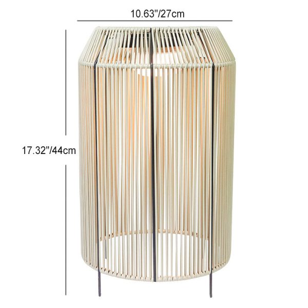 Traditional Chinese Solar Waterproof Cylindrical PE Rattan LED Standing Floor Lamp For Outdoor Patio - Image 3