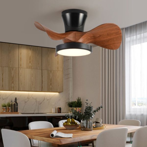 Contemporary Industrial Round Wood Grain Acrylic ABS LED Semi-Flush Mount Ceiling Fan Light For Living Room - Image 6