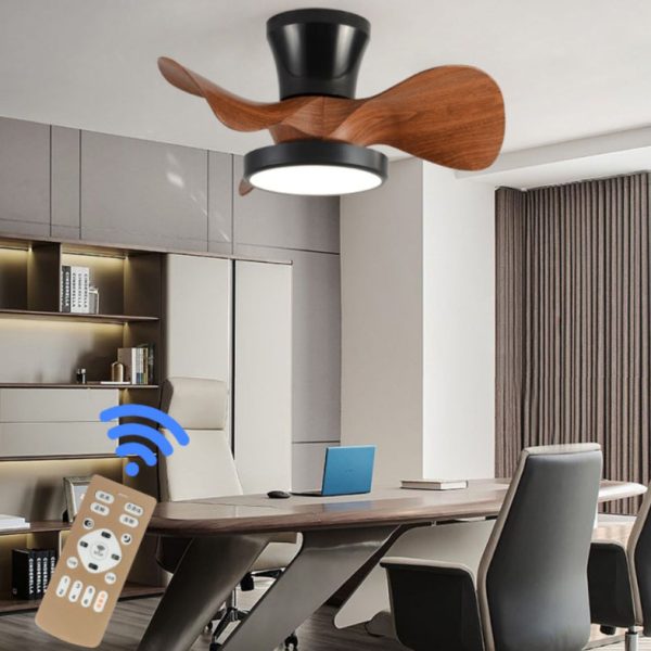 Contemporary Industrial Round Wood Grain Acrylic ABS LED Semi-Flush Mount Ceiling Fan Light For Living Room - Image 3