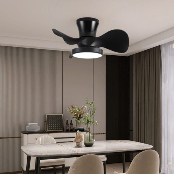 Contemporary Industrial Round Wood Grain Acrylic ABS LED Semi-Flush Mount Ceiling Fan Light For Living Room - Image 7