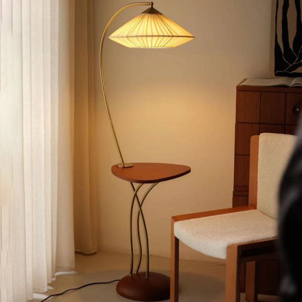 Traditional Vintage Round Cone Table Fabric Iron 1-Light Standing Floor Lamp For Bedroom - Image 2