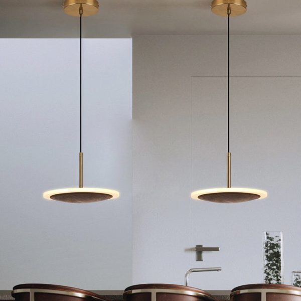 Modern Round Brown Walnut Wood 1-Light LED Pendant Light - Image 14