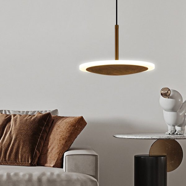 Modern Round Brown Walnut Wood 1-Light LED Pendant Light - Image 13