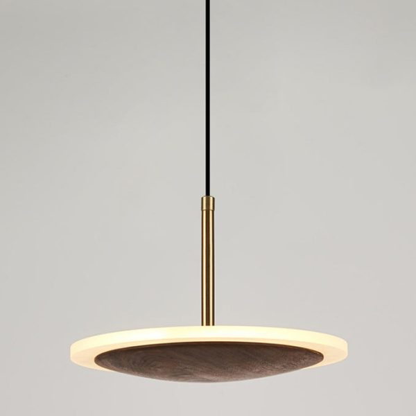 Modern Round Brown Walnut Wood 1-Light LED Pendant Light - Image 10