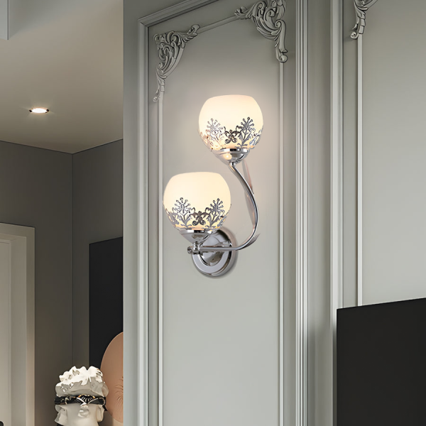 2-Light Glass Flower LED Simple European Style Wall Sconces Lighting - Image 4