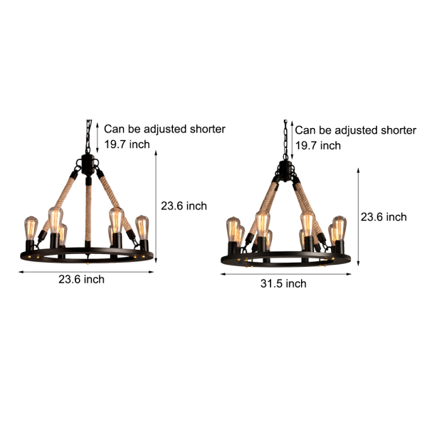 Rustic Industrial Hemp Rope Chandelier with Iron Frame - Image 8