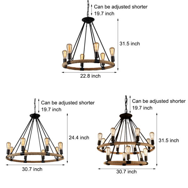 Rustic Industrial Hemp Rope Chandelier with Iron Frame - Image 9