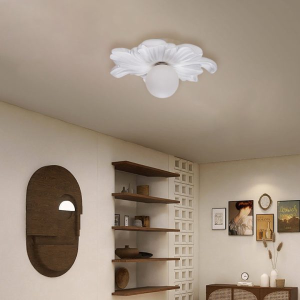 Traditional Japanese Floral Orb Resin Roto-molding 1 - Light Semi-Flush Mount Ceiling Light For Living Room - Image 3